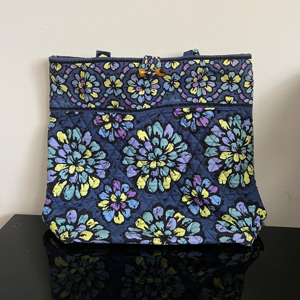 Vera Bradley Tote Bag Floral Blue Green Pattern Travel Quilted